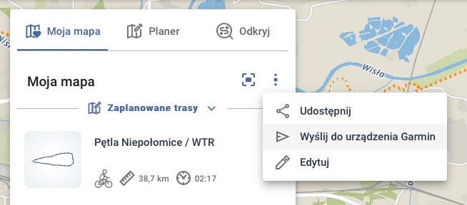 Eksport trasy do Garmina podczas aktywności